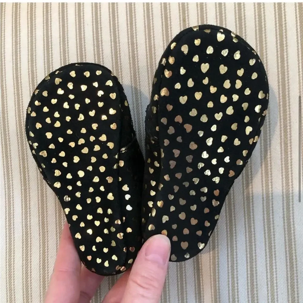 NEW Bonpoint Black and Gold Heart Booties